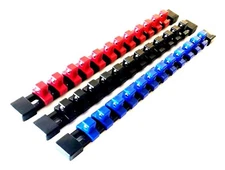 3 GOLIATH INDUSTRIAL 1/2" MOUNTABLE RED/BLACK/BLUE SOCKET RAILS HOLDER ORGANIZER