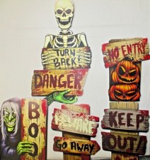 6 Scary Danger Halloween Decorations Yard Signs Stakes Props Outdoor Decor