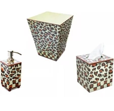 Mackenzie-Childs Serengeti Tissue Box Cover Waste Bin Soap Pump 3 Pc Set Animal