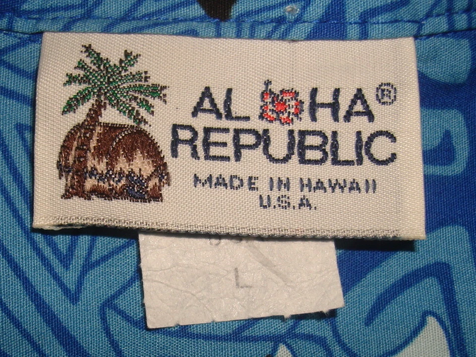 CAMISA HAWAIANA ALOHA REPUBLIC 2 TONOS ESTAMPADO HOJA AZUL 100% ALGODÓN S/S HOMBRE TALLA. L Foto 3 de 4