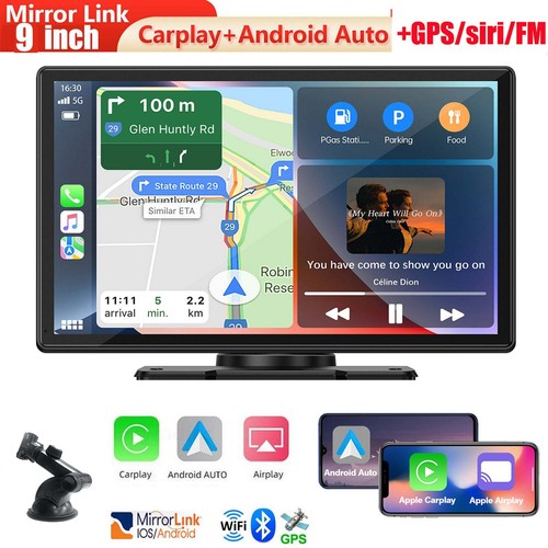 Lamtto Wireless Apple CarPlay & Android Auto 9" Portable Car Stereo ...