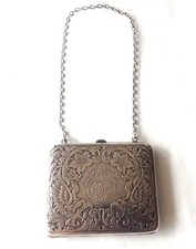 Antique R. BLACKINTON Sterling Silver Etched Both Sides Floral Purse w/ Chain