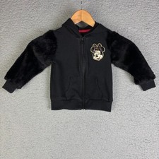 Disney Jr Minnie Mouse 3T Toddler Girl Zip Hoodie Faux Fur Sleeves 3D Bow  Ears