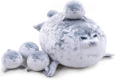 Chubby Blob Seal Pillow Cute Seal Plush with 4 Baby Plushies in Her Tummy, Soft