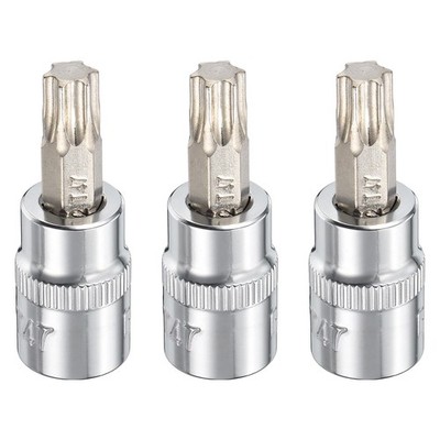 3pcs T47 Torx Bit Socket 3/8'' Drive 6 Point Star Screw Driver Socket Wrench