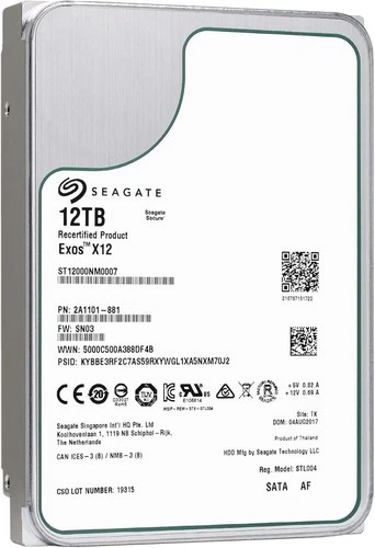 Seagate Exos X12 12TB 3.5" SATA 6Gb/s HDD ST12000NM0007 – Grade A+