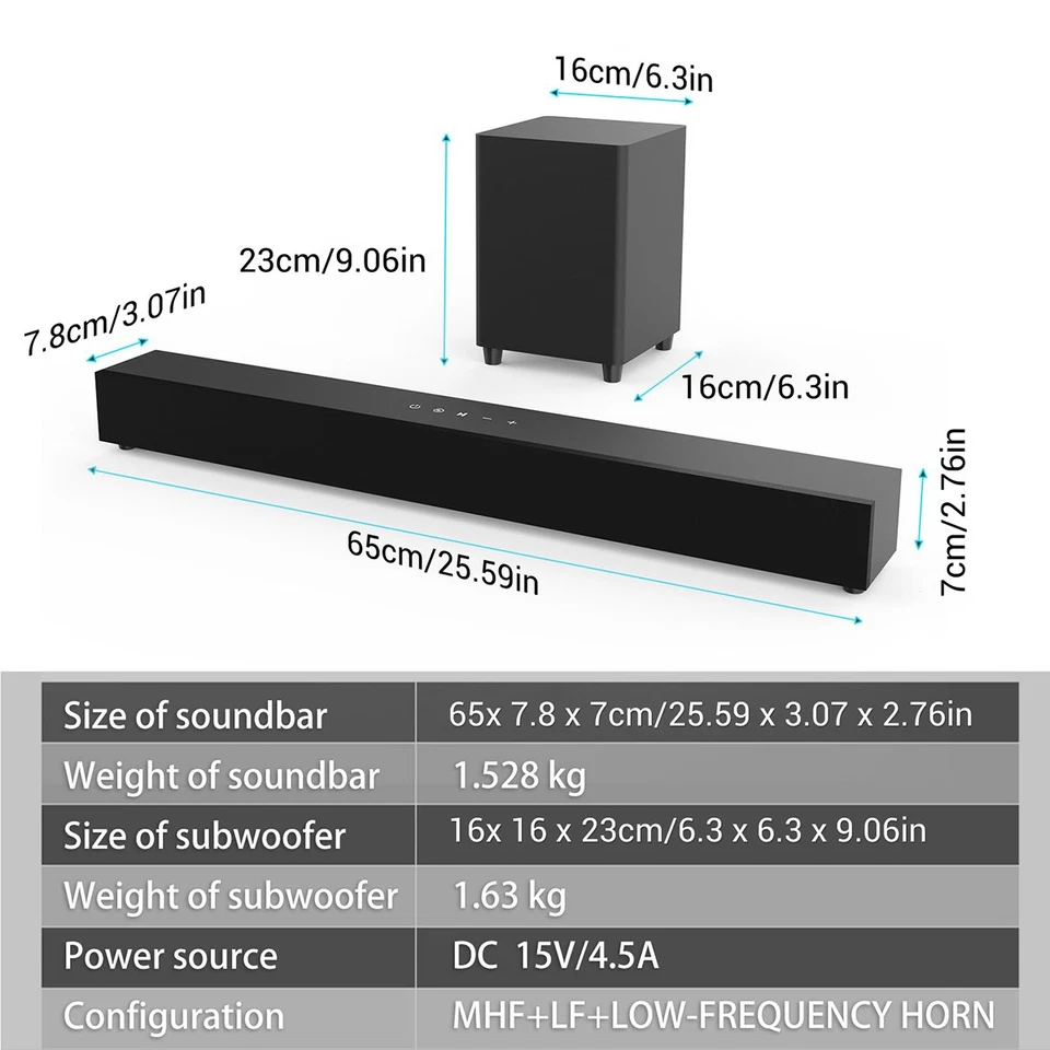 Surround Sound Bar Wireless Bluetooth Stereo Speakers Soundbar TV Home Theater - Image 2 of 4
