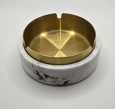 Ceramic Ashtray 4.5  White Faux Marble Gold Stainless Insert Washable