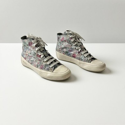 Candice Cooper High Top Leather Floral Printed Sneakers Cream Size 37 EU 6.5 US