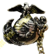 USMC Tie Tack, Globe, Eagle and Anchor, Silver, 1/2" x 1/2", No-Shine Insignia