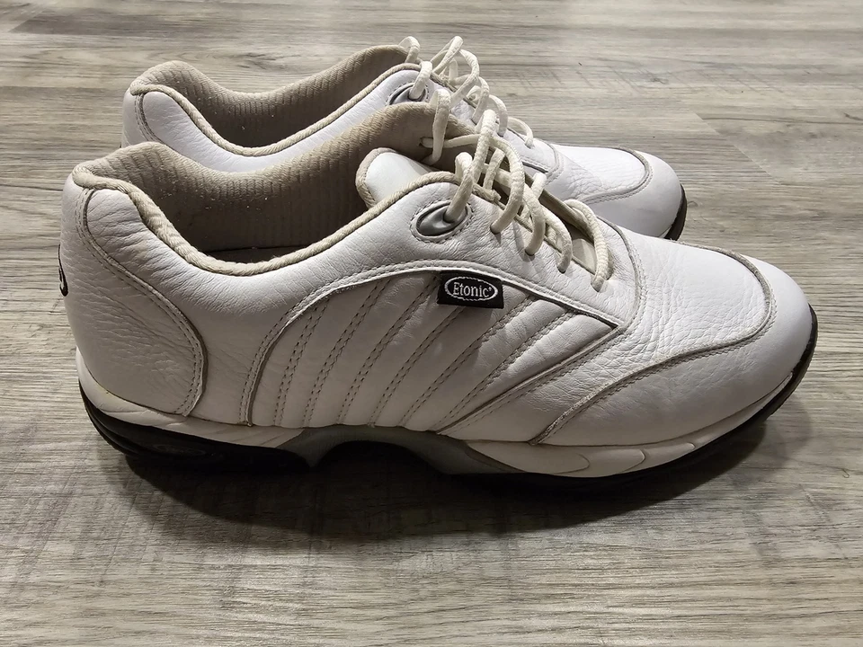 Vintage '01 Etonic Golf Shoes Mens 9.5 M White Leather Classic Comfort Spikes - Image 4 of 4