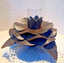 JAN BARBOGLIO VTG RETIRED SIGNED IRON MIRACLE DE GUADALUPE FLOWER CANDLE HOLDER