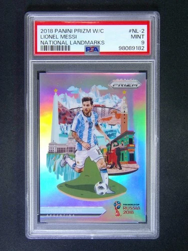 2018 Panini Prizm World Cup Lionel Messi Argentina Landmarks Case Hit SSP PSA 9