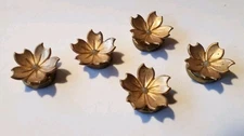 Set Of 5 Vintage Flower Shaped Button Covers Flowers Gold Tone Metal Retro Style