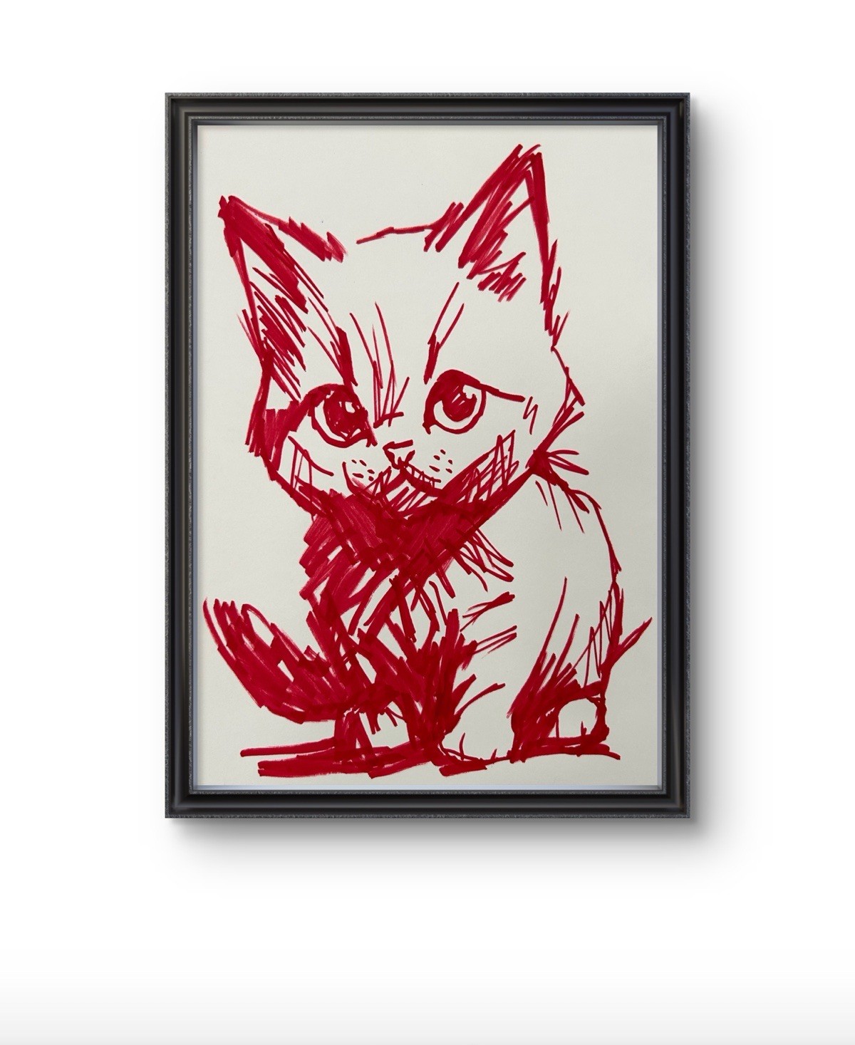 Original Abstract Cute Cat Painting 9x12 paper Modern Wall Art Home Decor Signed