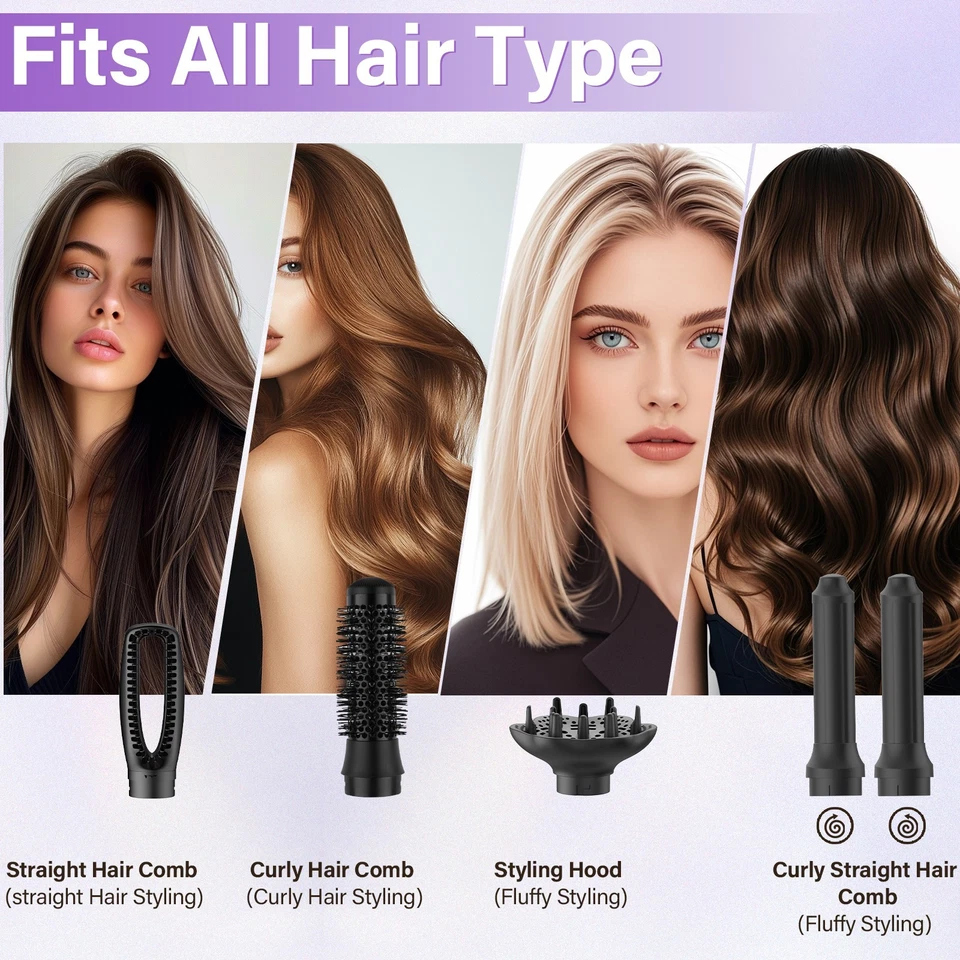 5 in 1 Hot Air Brush Dryer Curler Straightener Volumizer Comb One Step Styler - Image 4 of 4