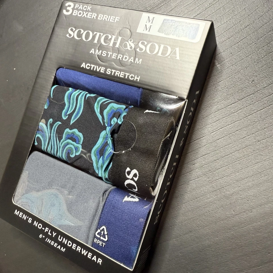 NEW MEN'S "SCOTCH & SODA AMSTERDAM ACTIVE STRETCH BOXER BRIEFS 3 PACK UNDERWEAR" - Image 2 of 3