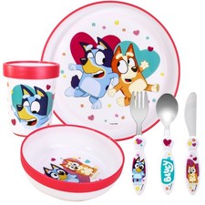 Ensemble de 6 couverts de vaisselle enfant rose bleuté - assiette/bol/tasse/couteau/fourchette/cuillère