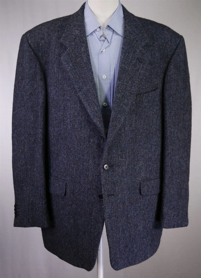 Blazer Abrigo Deportivo Principe Azul Negro Espiga Tweed Hecho en Italia EE. UU. 50R Foto 2 de 4