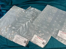 3  Lee Jofa Modern Brunschwig Fils Fabric Samples Sky Blue White Embroidery