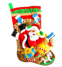 NEW Finished Bucilla Christmas Stocking Santa Fireplace Folly - Handmade Felt