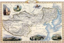 1800'S MAP THIBET MONGOLIA MANDCHOURIA POSTER REPRODUCTION