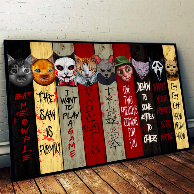 Cat Horror Movies The Saw IT Ghostface Scary Meow Films Cat Poster