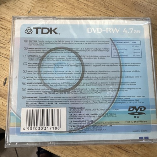 TDK DVD + RW 4x 4.7GB Blank New in Case Sealed - Picture 2 of 2