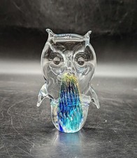 Vintage Murano Art Glass Horned Owl Paperweight Figurine Sculpture 4" Italy