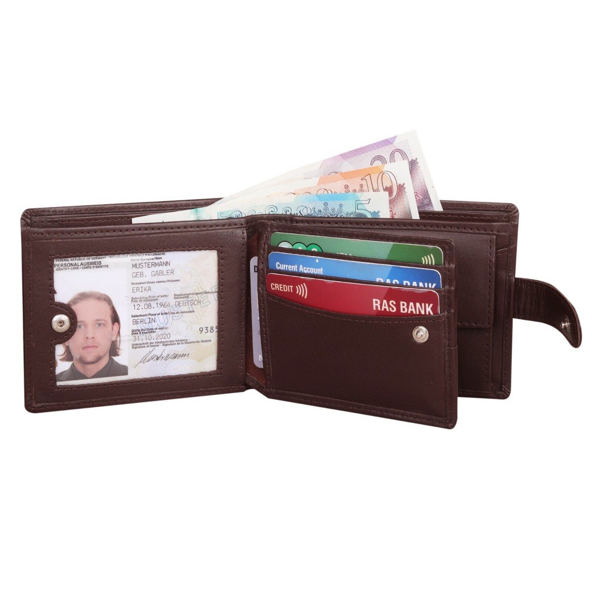 STARHIDE Men's RFID Blocking Genuine Leather Wallet - Coin Pocket, ID Window, Gift Box (Brown, 12x9.8cm) - View #4