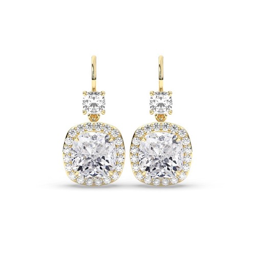 Cushion 6 ct Solitaire Halo 18K Yellow Gold Earrings, Lab-grown IGI Certified - Picture 13 of 14