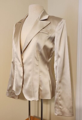 New Ladies Champaign Satin Jacket Cach'e Single button Hourglass fit Size 6