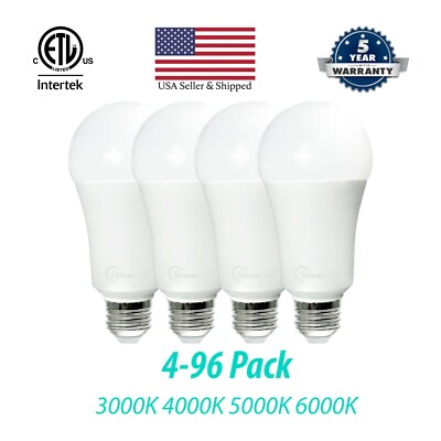 4-96 Pack A19 15W Dimmable LED Bulbs 1600 lms UL Listed 100W Equivalent 120V E26