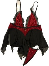 Exotic Stripper Dancewear 2 Piece Set Babydoll Top W/ Thong Red And Black SZ S