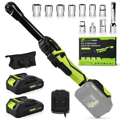 FLUENTPOWER 3/8" Cordless Electric Ratchet Wrench Set, 6" Extended 18V Brushless Power Tools