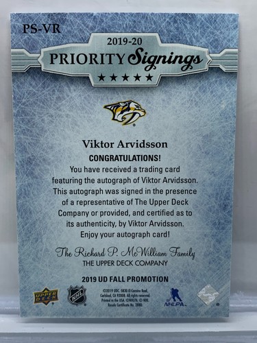 Viktor Arvidsson On Card Autograph 2019 Parkhurst Auto Priority Signings # 19/75 - Picture 3 of 3
