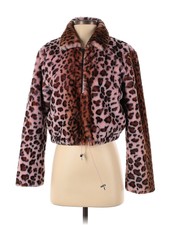 Kendall & Kylie Women Brown Faux Fur Pink Leopard Jacket Xs