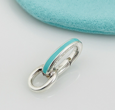 Tiffany Oval Clasping Link Blue Enamel Charm or Bracelet Necklace