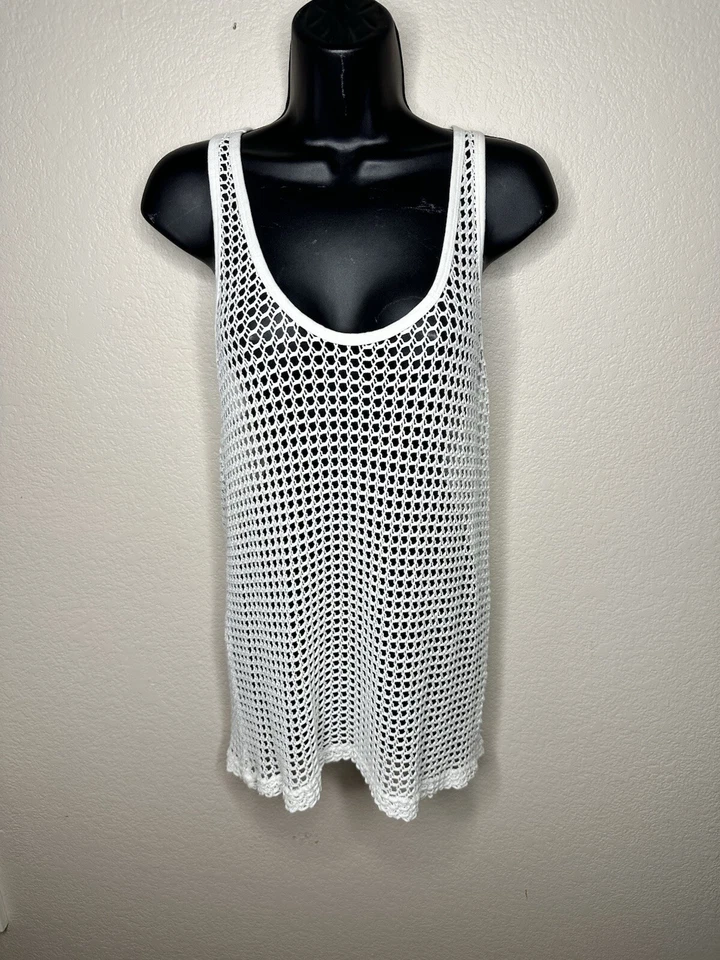 Hard Tail Womens Mesh Fishnet Racerback Tank Top Tunic White Y2k Edgy Punk  Sz S - Image 3 of 4