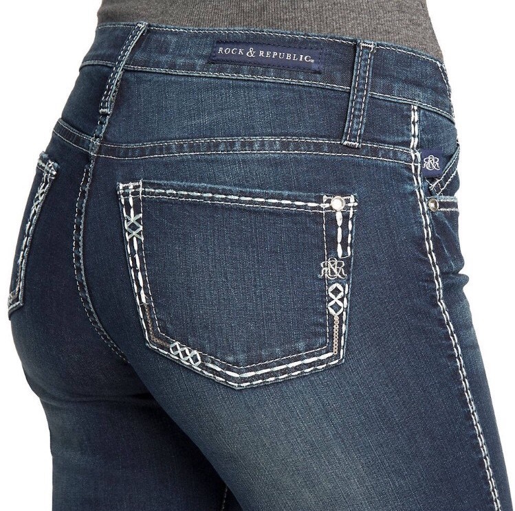 ROCK & REPUBLIC Bootcut JEANS Size: 8 (MEDIUM) New SHIP FREE Inseam: 33 Low Rise