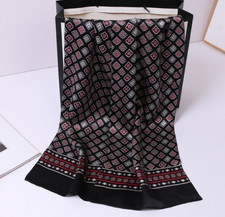 100 Silk men women Scarf satin neckerchief Wrap plaid black gray red MY113-22