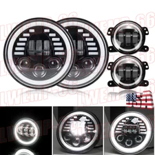 130W 7" LED Hi/Lo Headlights Fog Lamp Combo for Jeep Wrangler 1997-2017 TJ LJ JK