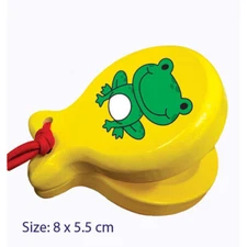 Yellow WOODEN CASTANET with FROG Musical EDUCATIONAL Toy TODDLERS PRESCHOOL