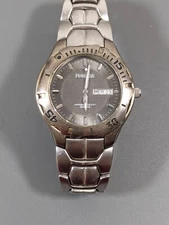 Armitron Mens Date Day Indicator Rotating Bezel Silver Tone Bracelet Watch 7 in