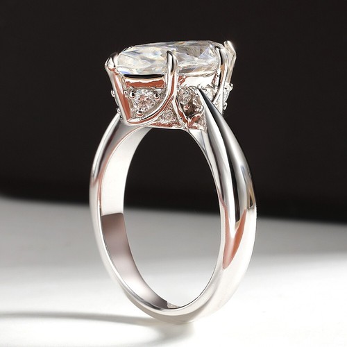 3ct D Marquise Cut Moissanite Hidden Halo Engagement Ring 18K White Gold Plated - Picture 3 of 16