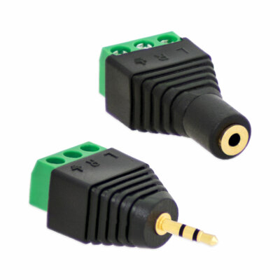 Klinken Stecker + Buchsen 2,5mm Adapter > Terminalblock 3 Pin Schraub Klemme Set