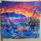 Trippy Wall Tapestry Mountains Psychedelic Mushrooms Tree Sky Bright Color 55x50