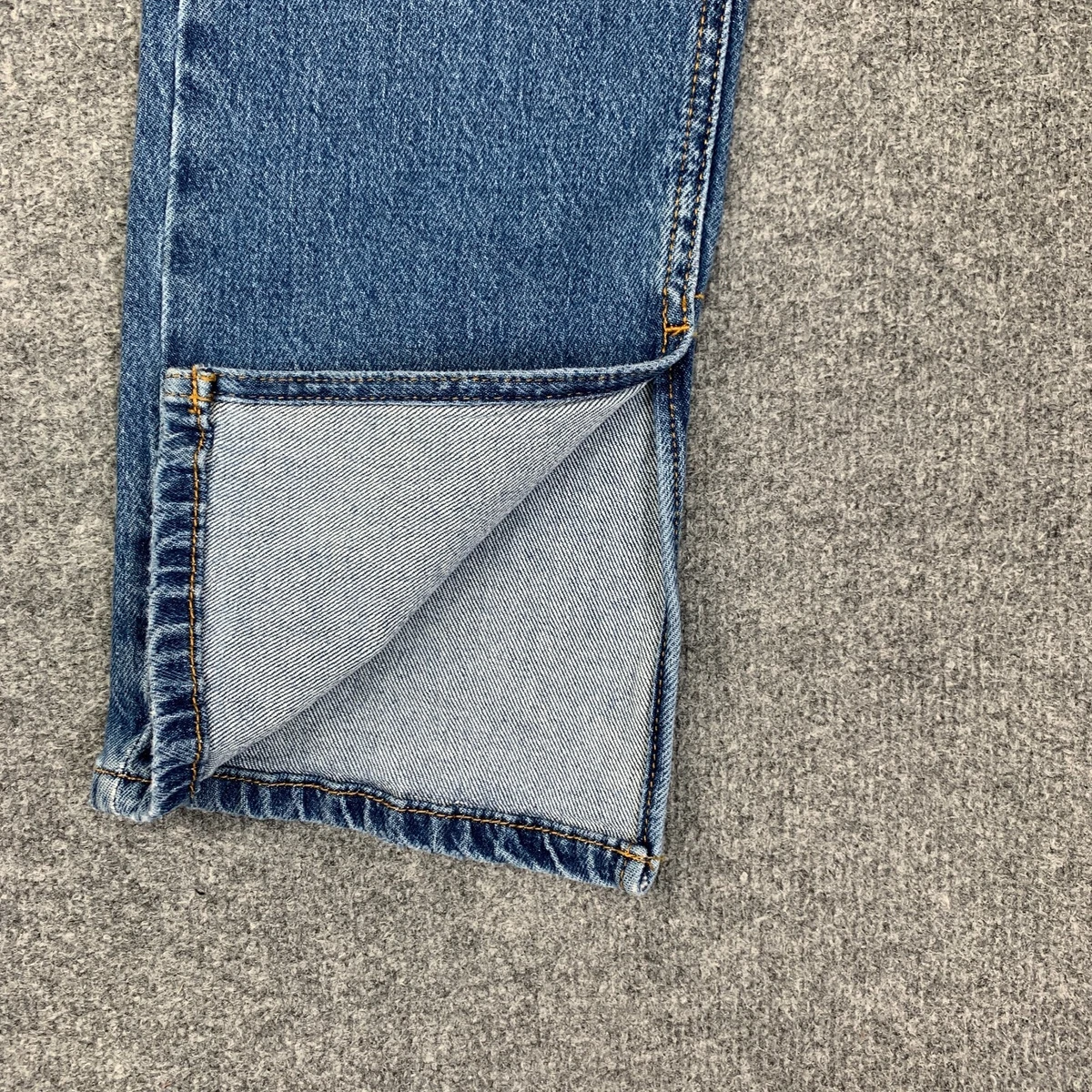 Pantalones de mezclilla Forever 21 para mujer 25 azules rectos tiro alto elásticos abertura al tobillo cremallera mosca