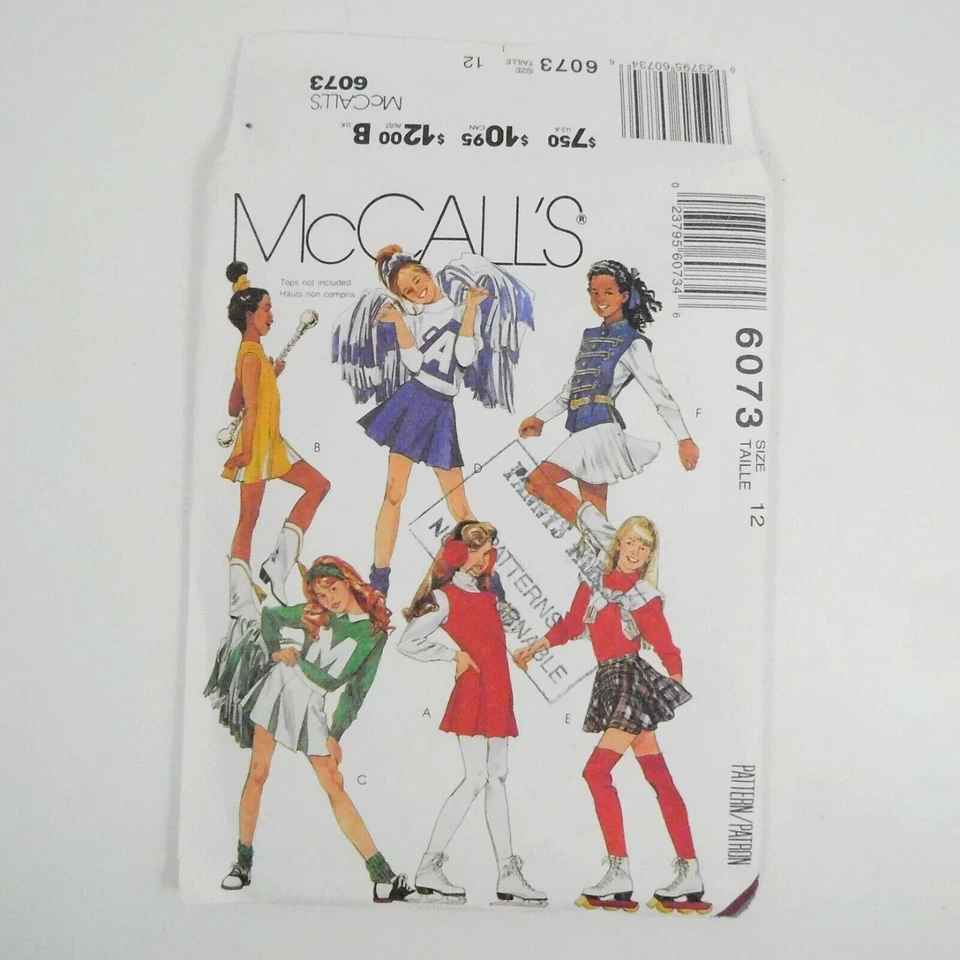 McCalls 6073 Girls Costume Pattern Sz 12 Uncut Cheerleader Ice-Skating Majorette - Image 3 of 4