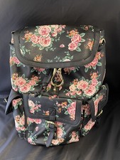 Backpack Black Floral Multiple Pockets